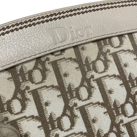 Auth DIOR/ChristianDior Flower/Trotter Cream Brown Cotton Leather Tote Bag - Picture 10 of 16